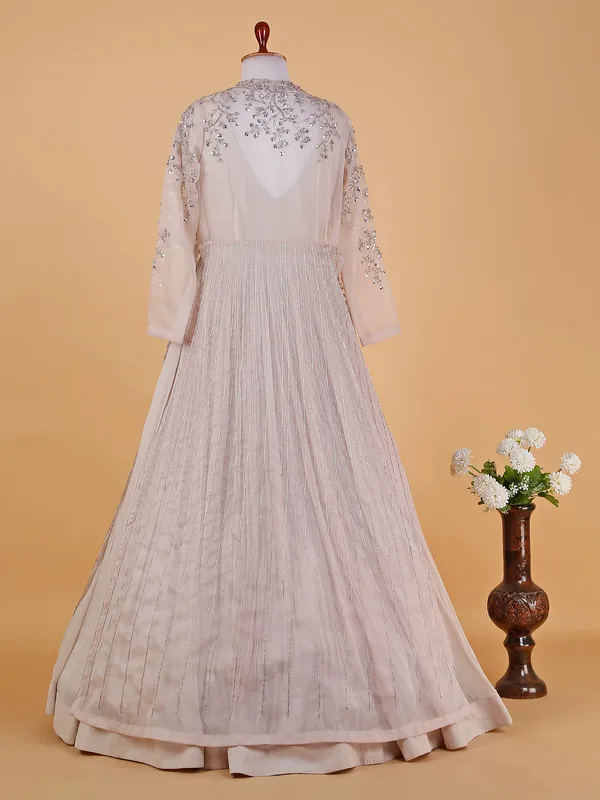 Dusty pink anarkali suit with shrug