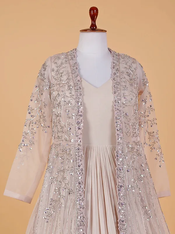 Dusty pink anarkali suit with shrug