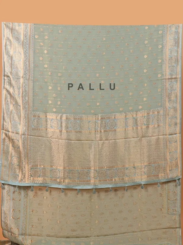 Dusty pista green semi silk saree for wedding