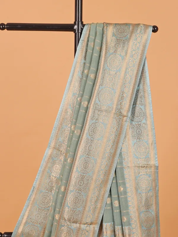 Dusty pista green semi silk saree for wedding