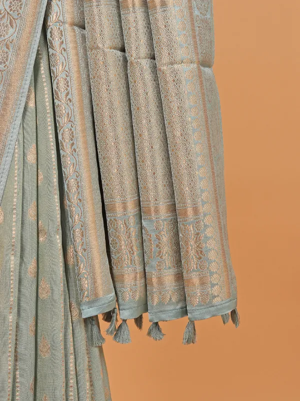 Dusty pista green semi silk saree for wedding