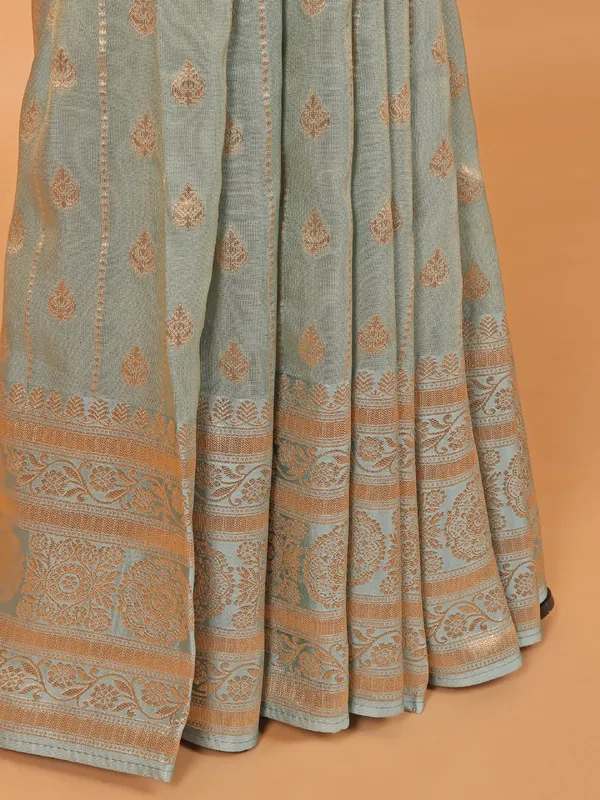 Dusty pista green semi silk saree for wedding