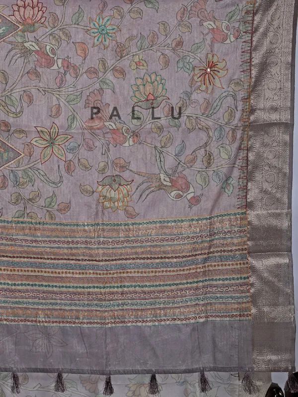 Dusty purple printed saree with zari weaving
