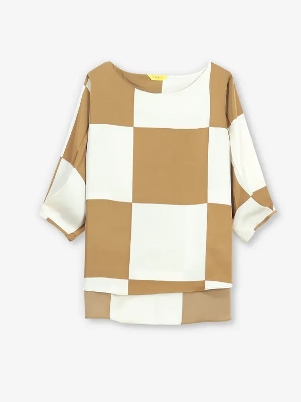 Dusty yellow and white rayon checks top
