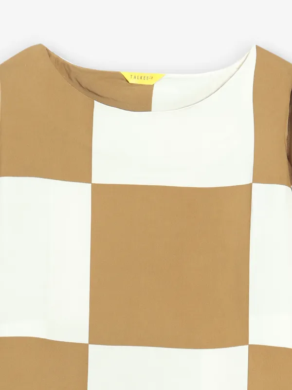 Dusty yellow and white rayon checks top