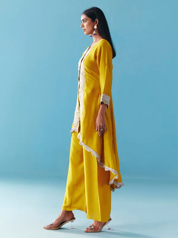 Dusty yellow silk pearl palazzo salwar suit