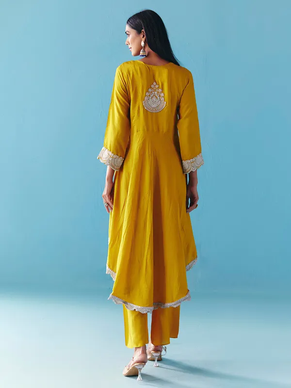 Dusty yellow silk pearl palazzo salwar suit
