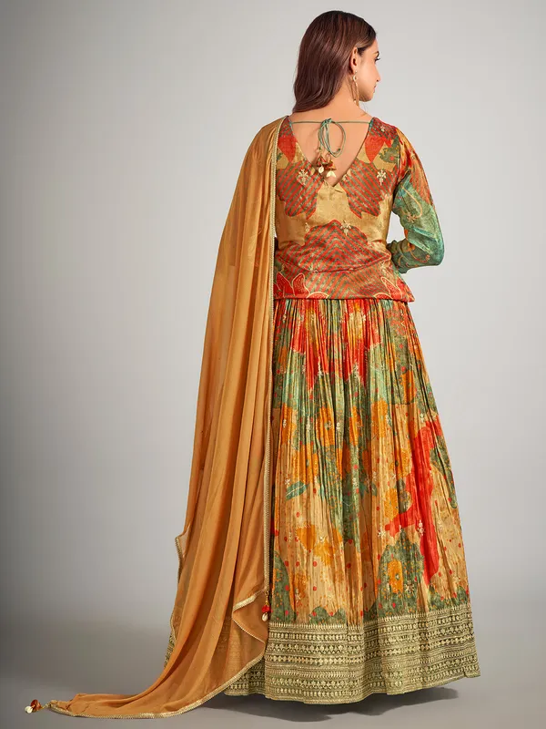 Earth yellow silk wedding wear lahenga choli