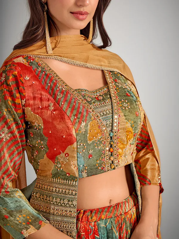Earth yellow silk wedding wear lahenga choli