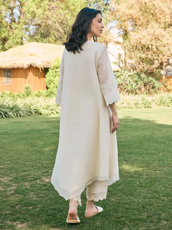 Ecru white muslin cotton salwar suit for women
