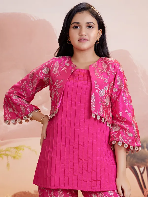 Elegance silk pink palazzo salwar suit with jacket