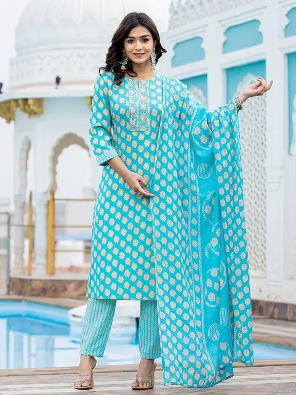 Elegant aqua cotton kurti set