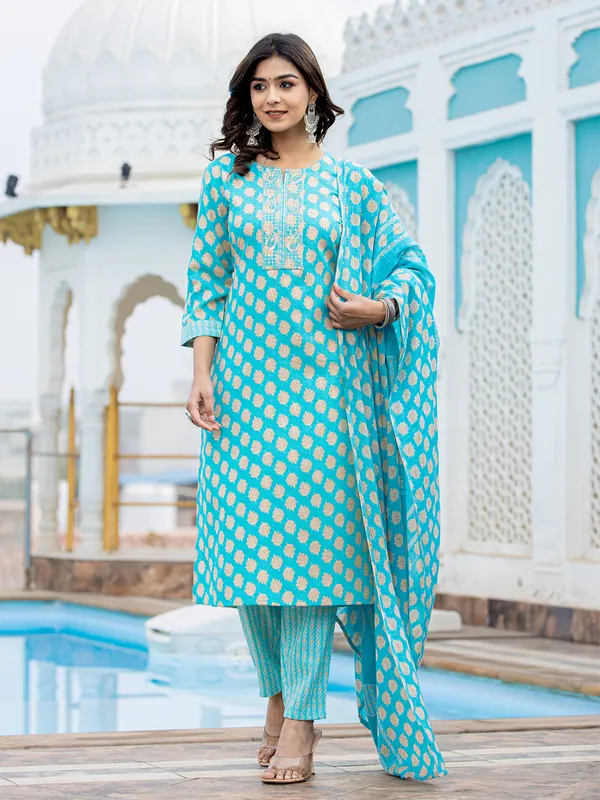 Elegant aqua cotton kurti set