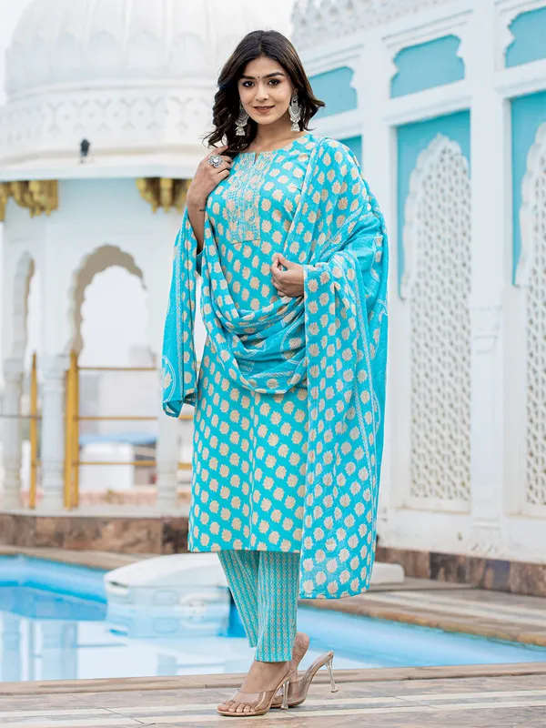 Elegant aqua cotton kurti set