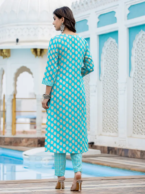 Elegant aqua cotton kurti set