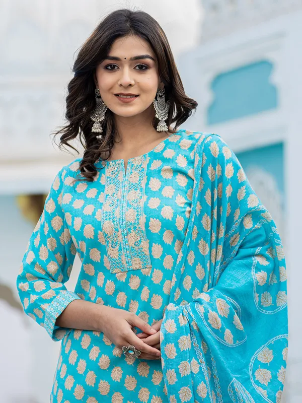 Elegant aqua cotton kurti set
