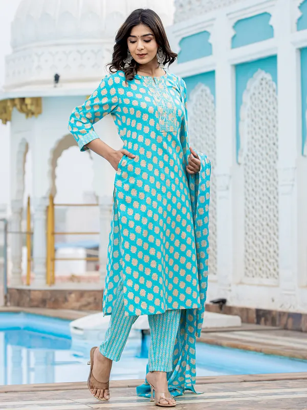 Elegant aqua cotton kurti set