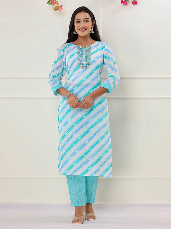 Elegant aqua printed kurti set with dupatta