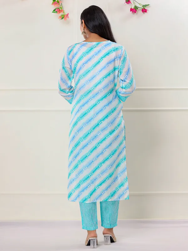 Elegant aqua printed kurti set with dupatta
