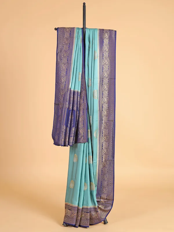 Elegant aqua zari silk saree