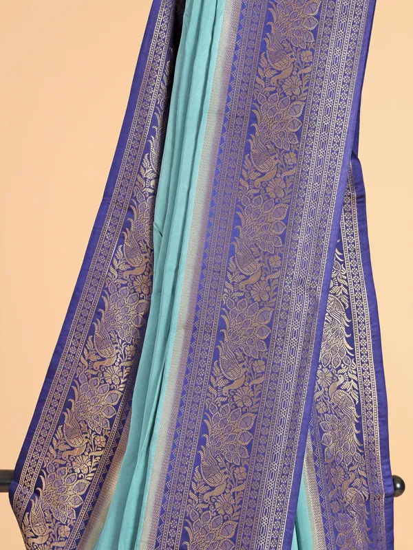 Elegant aqua zari silk saree