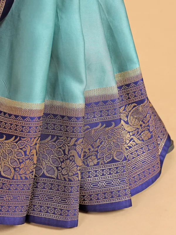 Elegant aqua zari silk saree