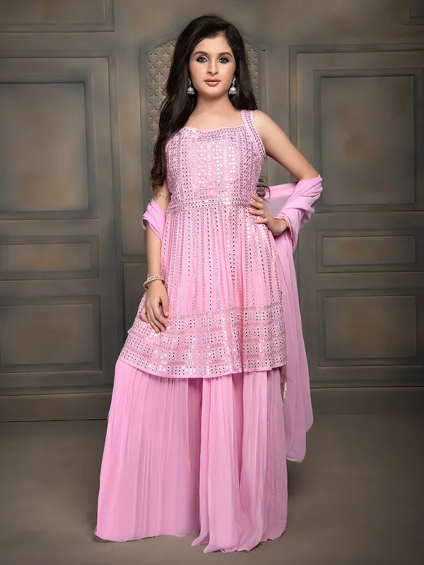 Elegant baby pink georgette palazzo suit