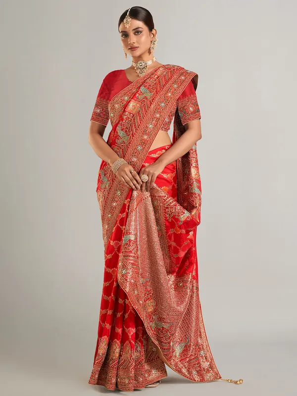 Elegant banarasi silk saree in red