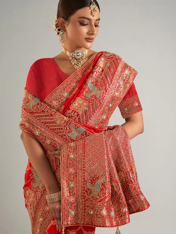 Elegant banarasi silk saree in red