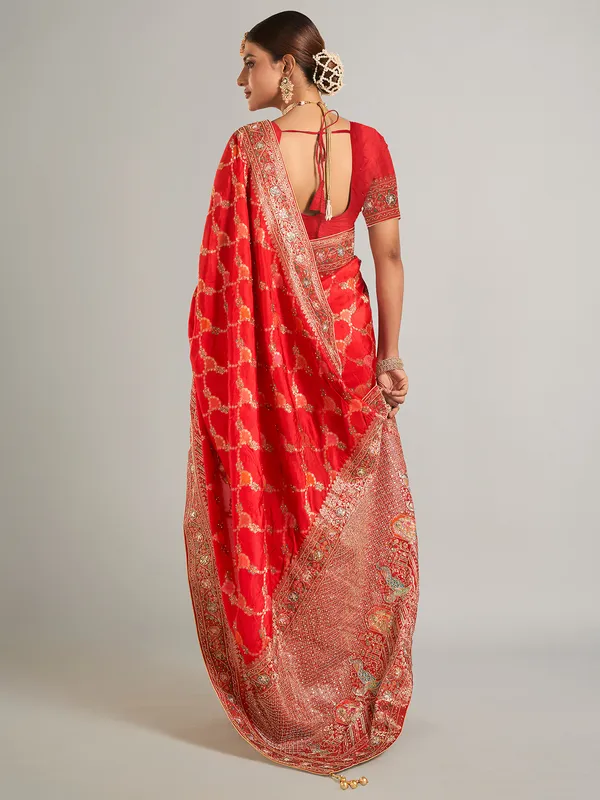 Elegant banarasi silk saree in red