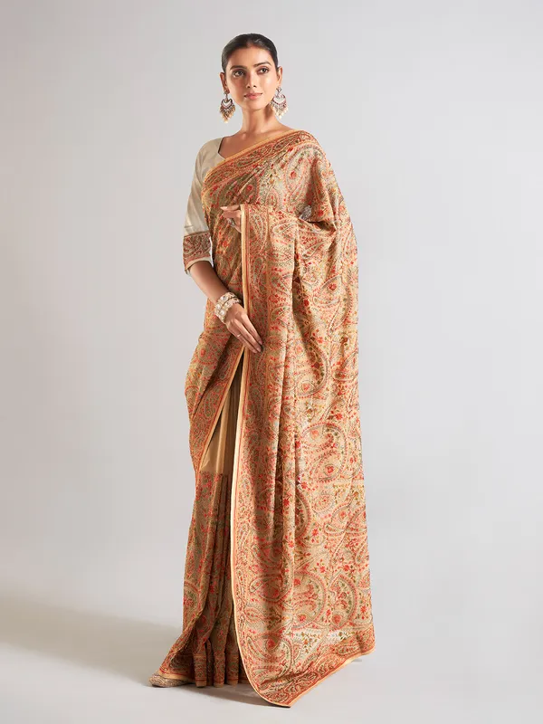 Elegant beige georgette saree