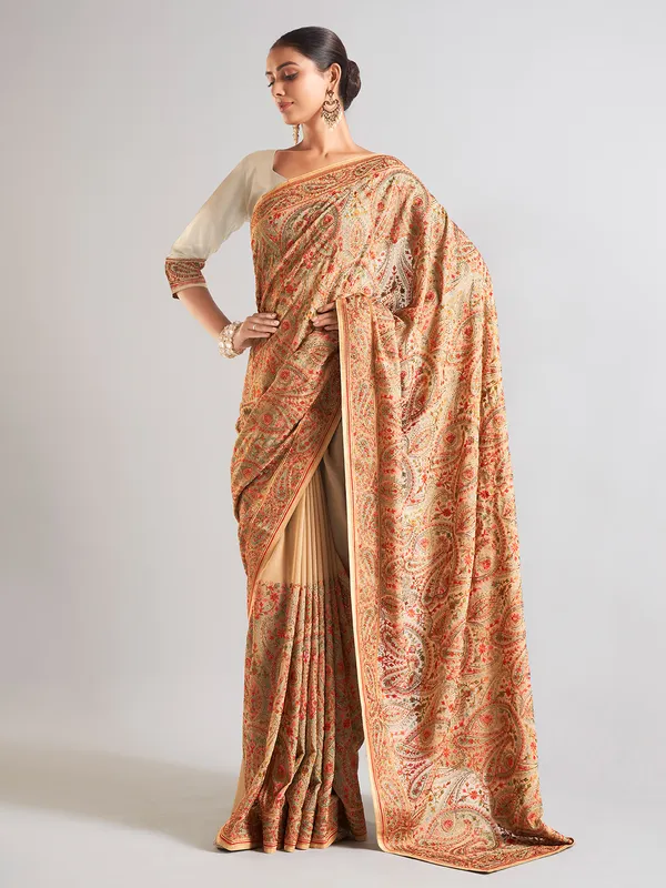Elegant beige georgette saree