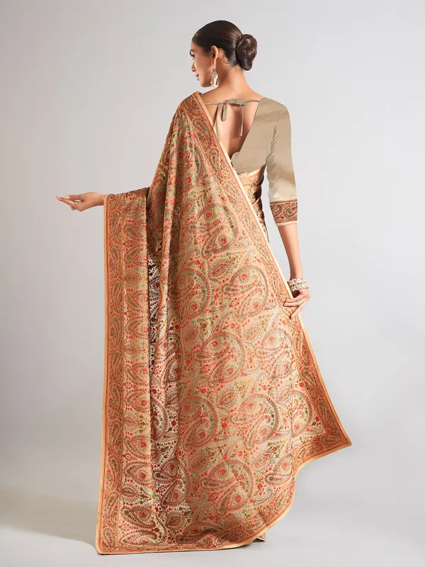 Elegant beige georgette saree