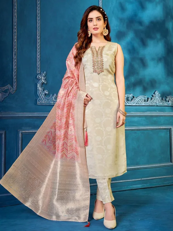 Elegant beige salwar suit in silk