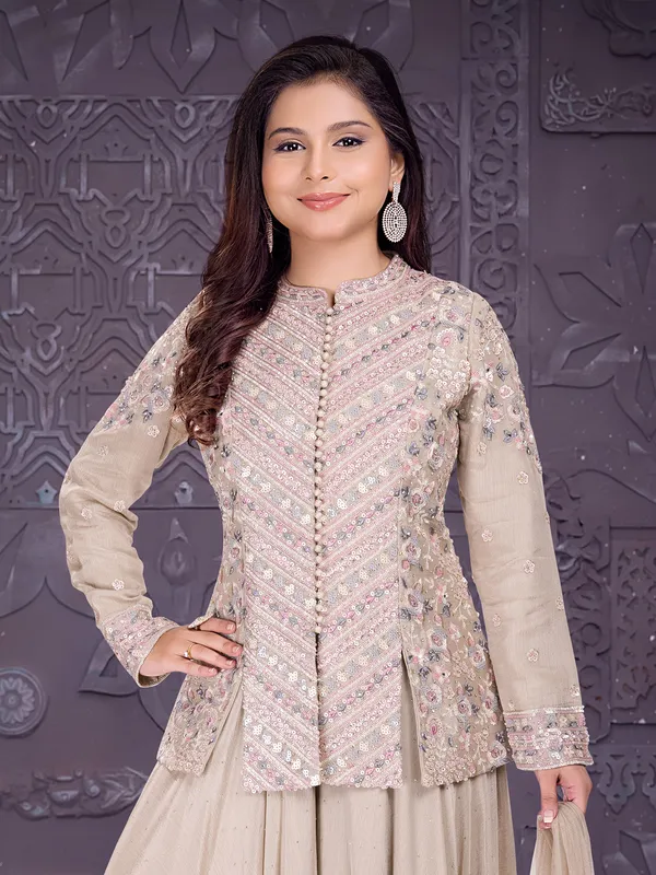 Elegant beige shimmer silk palazzo suit for girls