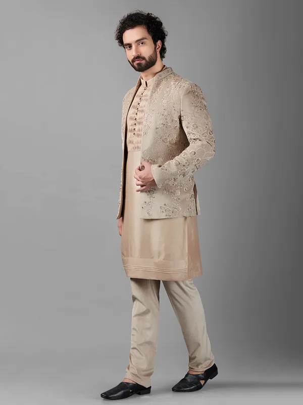 Elegant beige silk indowestern