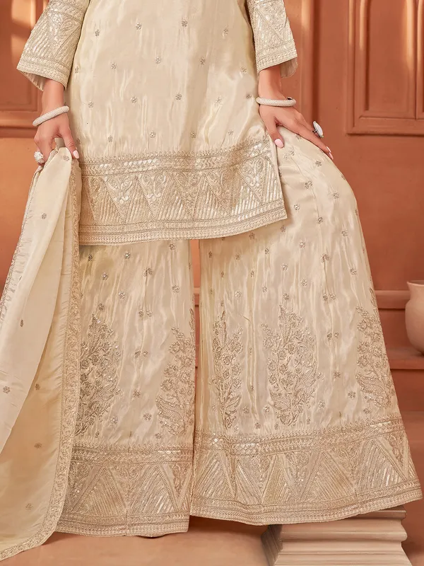 Elegant beige silk pakistani palazzo suit