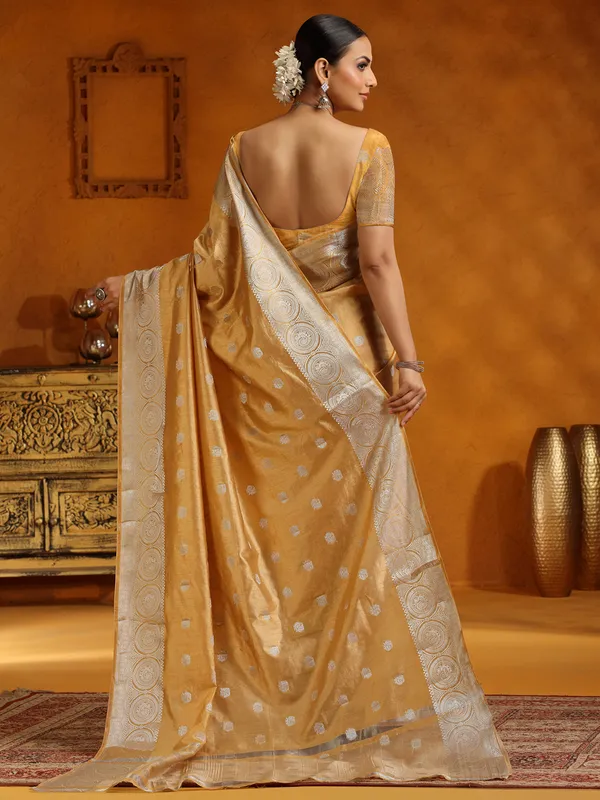 Elegant beige silk saree with zari weaving