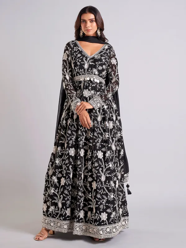 Elegant black anarkali salwar suit