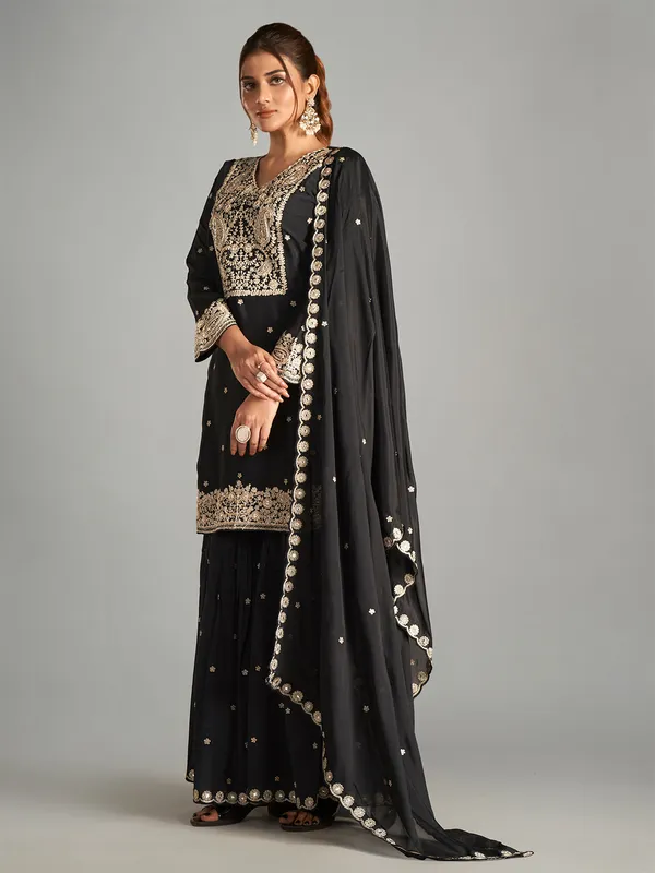 Elegant black chiffon sharara suit