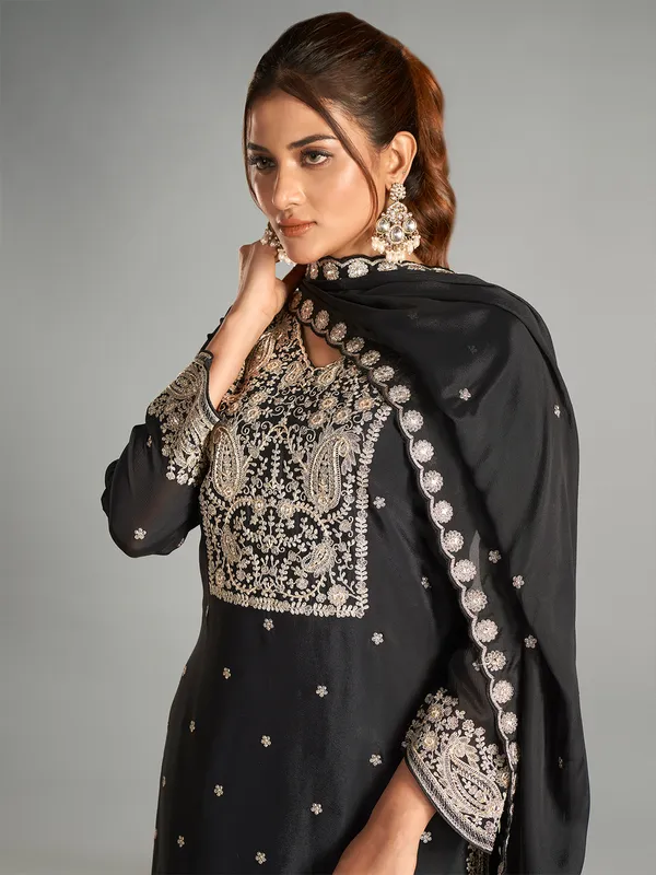 Elegant black chiffon sharara suit