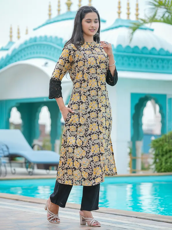 Elegant black cotton printed kurti