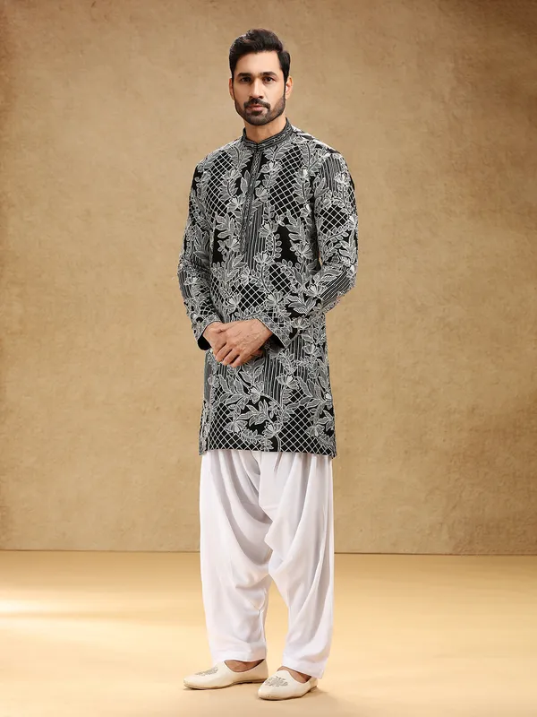 Elegant black georgette festive kurta suit with salwar