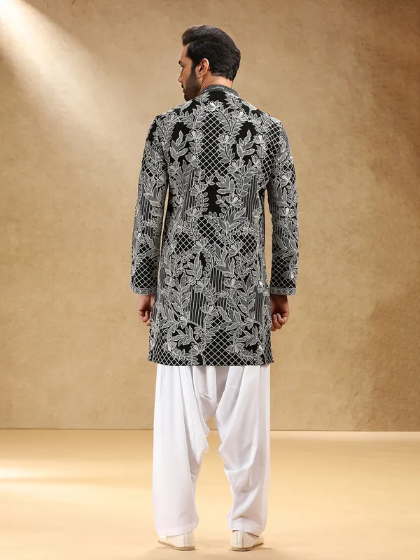 Elegant black georgette festive kurta suit with salwar