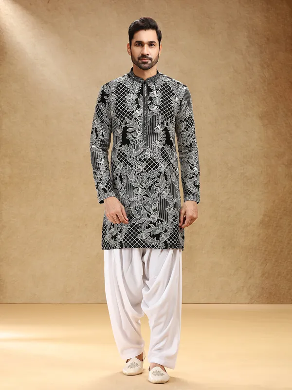 Elegant black georgette festive kurta suit with salwar
