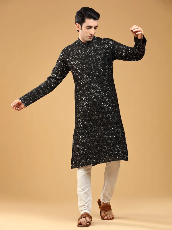 Elegant black georgette  Men Kurta pajama