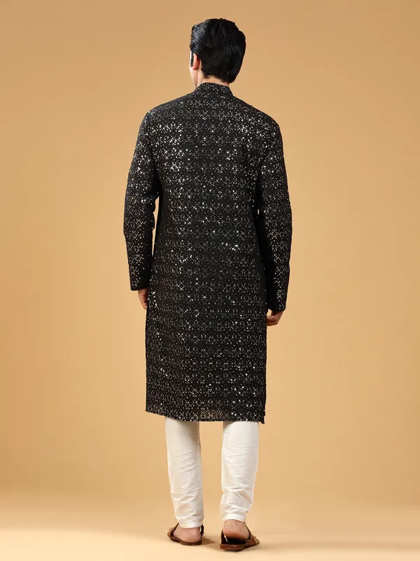 Elegant black georgette  Men Kurta pajama