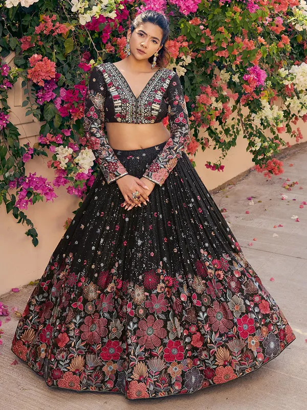 Elegant black georgette lehenga choli