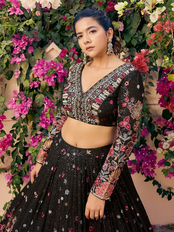 Elegant black georgette lehenga choli