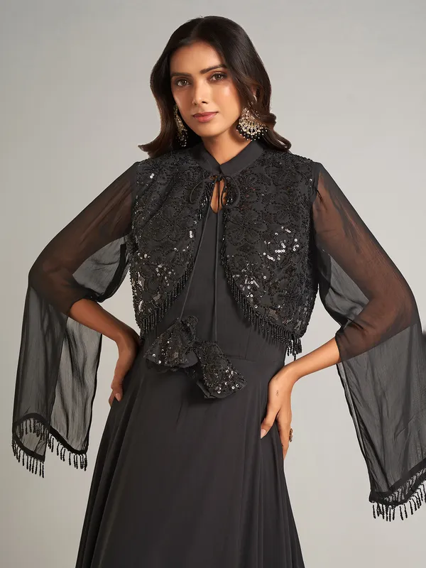 Elegant black georgette salwar suit for festive